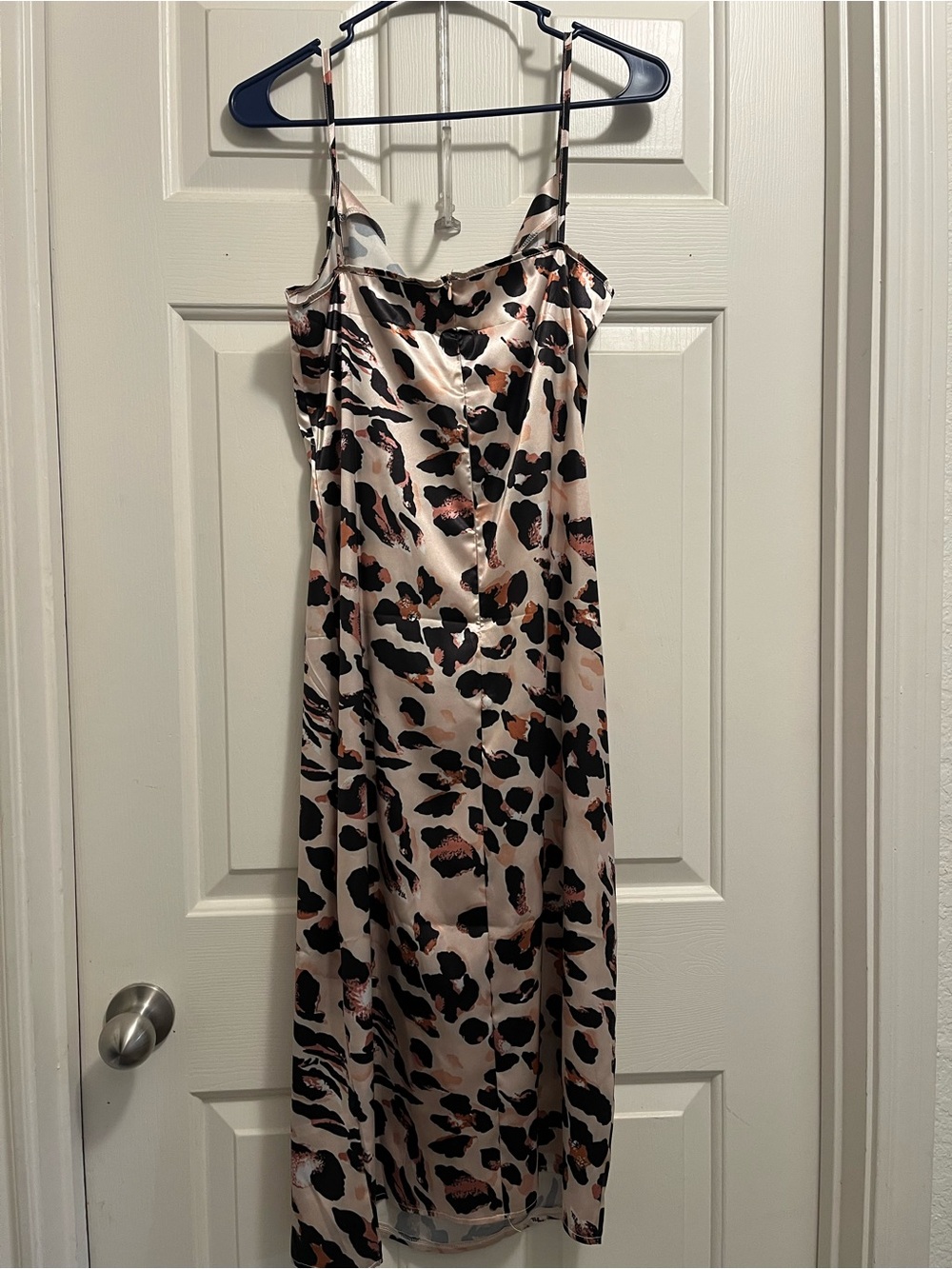 Leopard Print Satin Midi Slip Dress - Blush Black